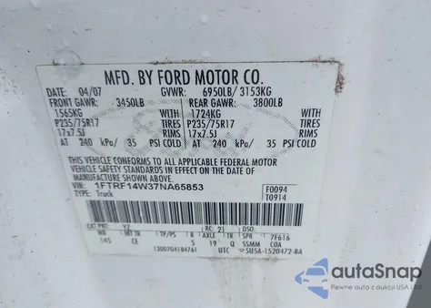 2007 Ford F-150 Stx/Xl/Xlt from USA, damaged, VIN 1FTRF14W37NA65853